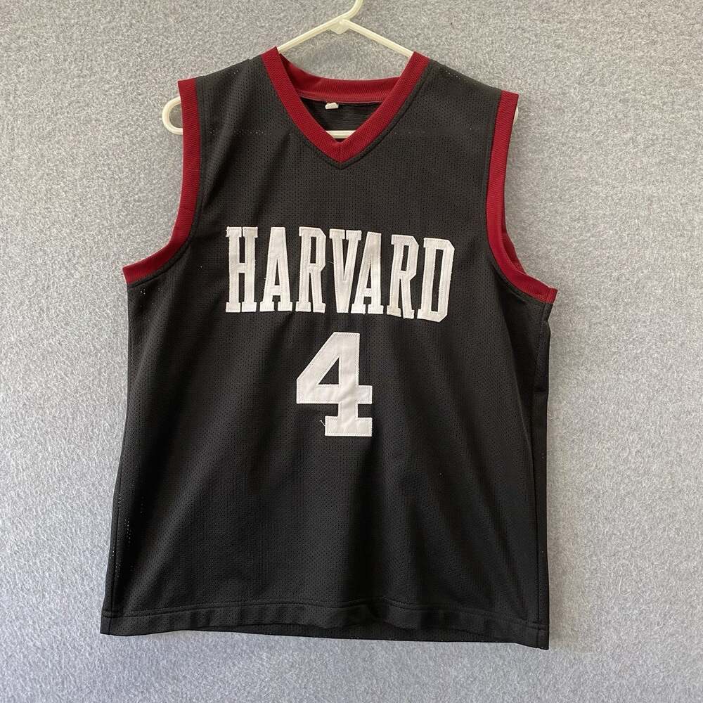 Jeremy Lin Harvard Crimson #4 Basketball Jersey Black Red Mens Medium